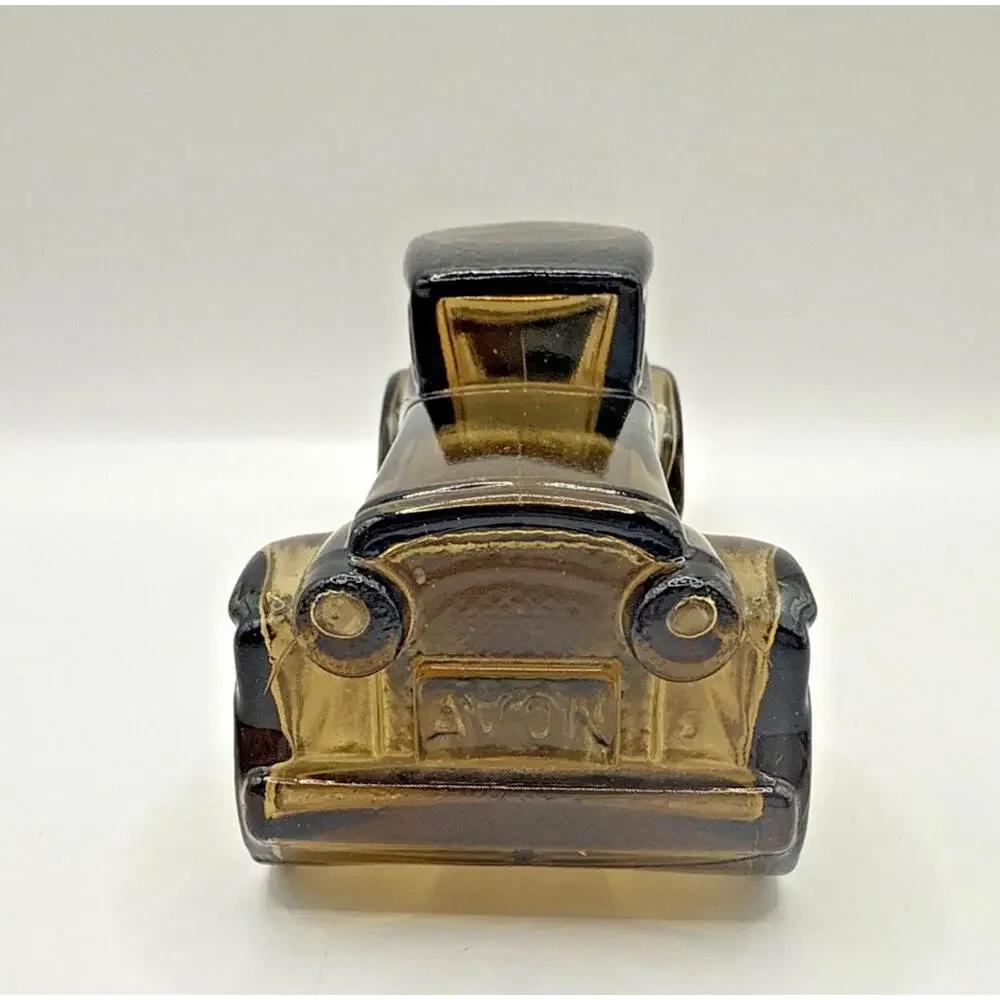Vintage Avon Sterling Six Leather After Shave Car Amber Glass Decanter 1970